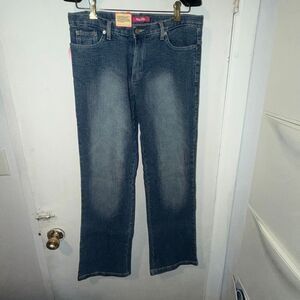 MAGIC FIT Y2K Textured Ribbed Denim Indigo Blue Lime Wash Bootcut Jeans-13 NWT!